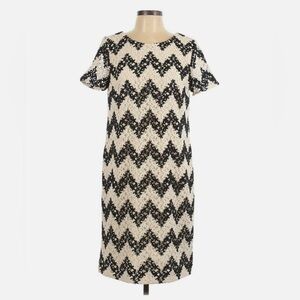 Talbots Black White Floral Lace Crochet Chevron Sheath Dress size 14